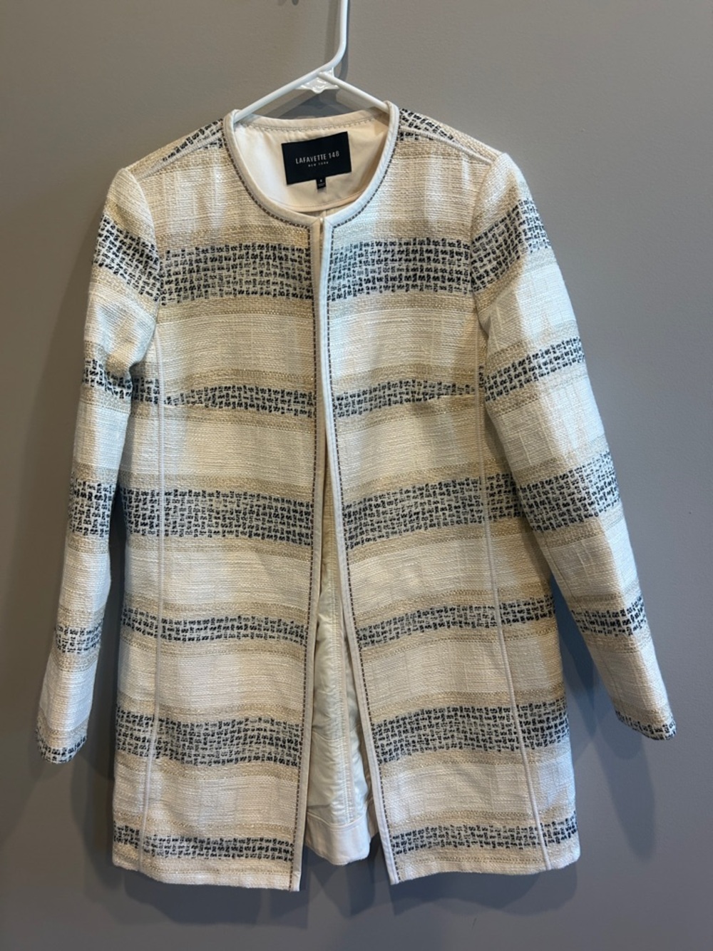 Lafayette 148 Pria Striped Jacquard Tweed Jacket in Buff Multicolor Size 6 - Picture 4 of 9